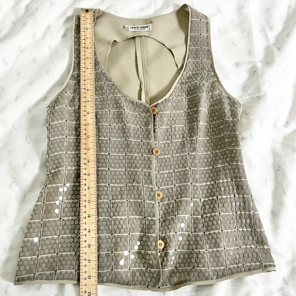 Giorgio Armani Beige Sequin Grid Tank Top - Picture 11 of 12